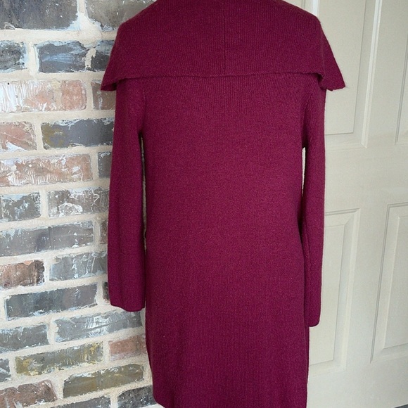 Cranberry Knit Wrap Front Long Cardigan Coat Single Button Maroon Jewel Tone - Picture 4 of 9